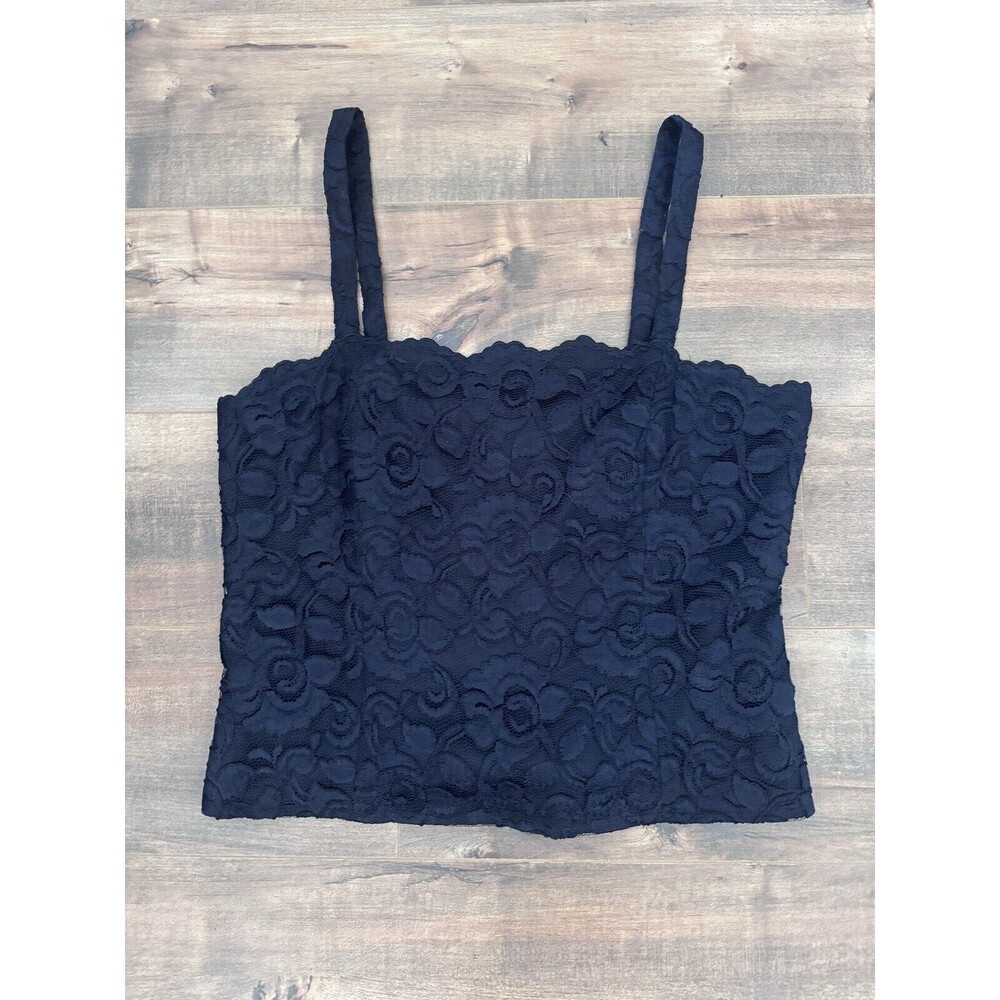 Vintage Nolan Miller Tank Top Crop Woman’s Size 12 Black Floral Lace Sleeveless